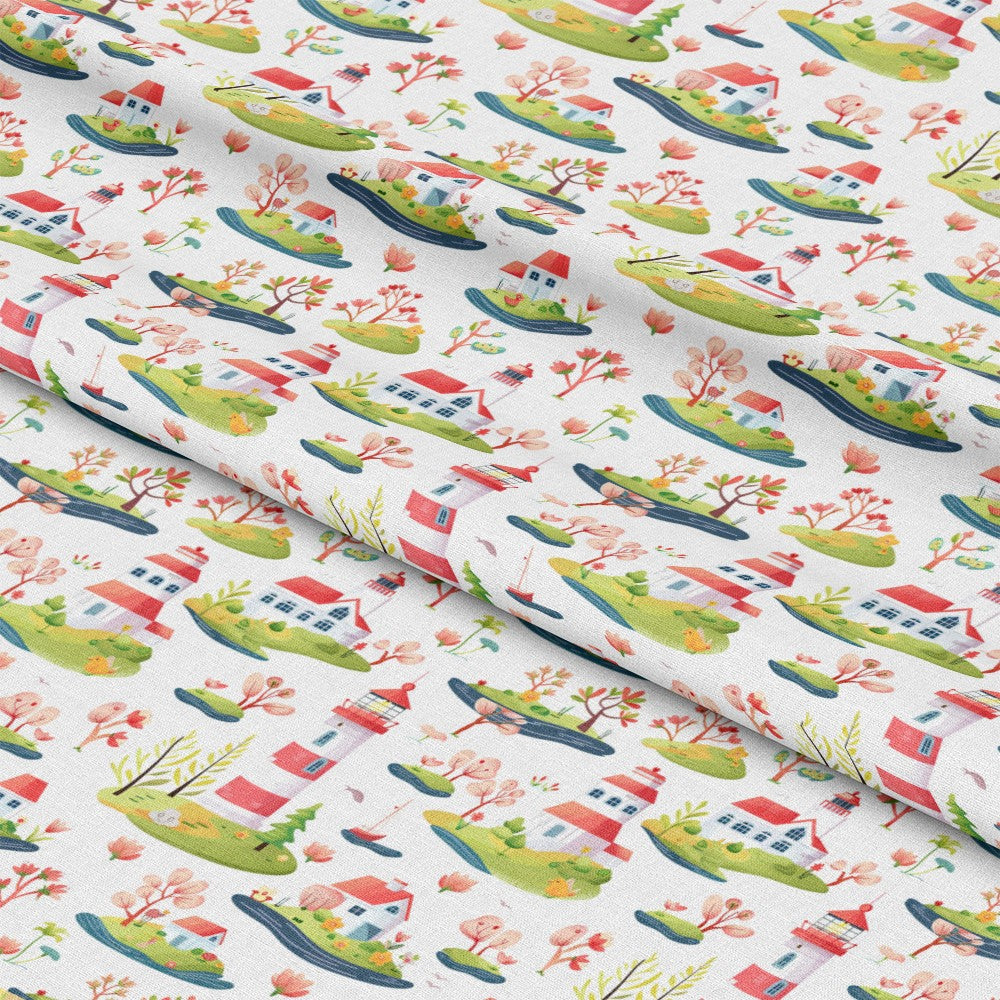 Springtime Lighthouse Scene Pattern 11 Quilting Cotton Fabric