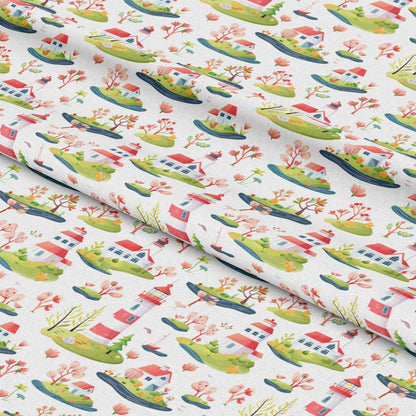 Springtime Lighthouse Scene Pattern 11 Quilting Cotton Fabric