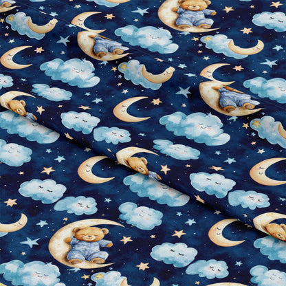 Blue Teddy Bear Baby Boy Pattern 1 Quilting Cotton Fabric
