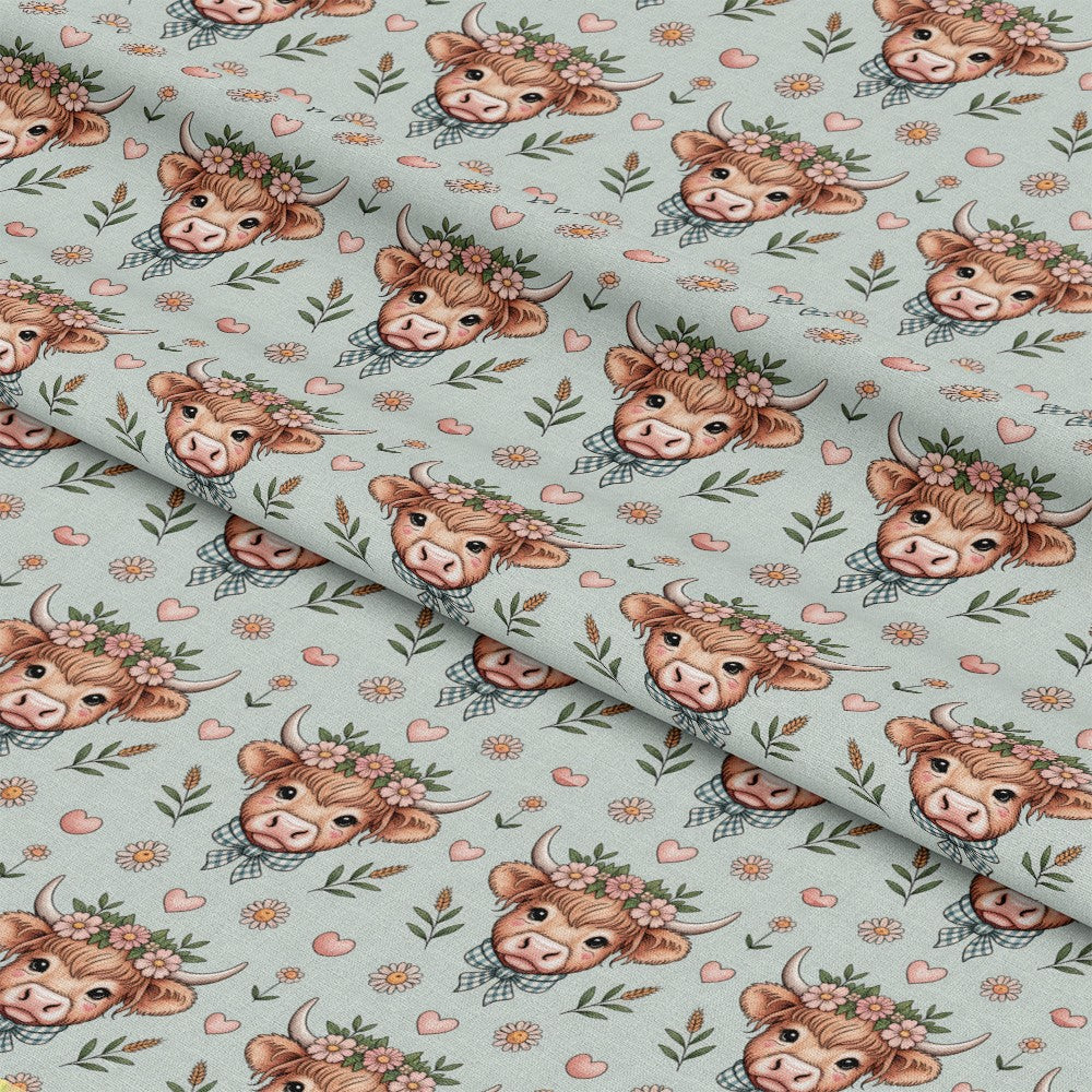 Highland Cow Heads Pattern 8 Quilting Cotton Fabric