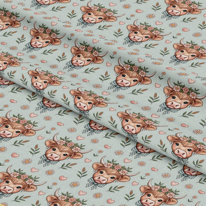 Highland Cow Heads Pattern 8 Quilting Cotton Fabric