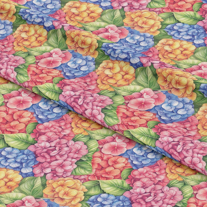 - Colorful Hydrangeas Pattern 6 Quilting Cotton Fabric  
- Multicolor floral design  
- Blue, pink, yellow, orange flowers  
- Green leaves  
- Quilting fabric  
- Soft cotton textile  
- Decorative yardage  
- Vibrant nature-inspired print  
- Botanical motif  
- Fabric for sewing projects