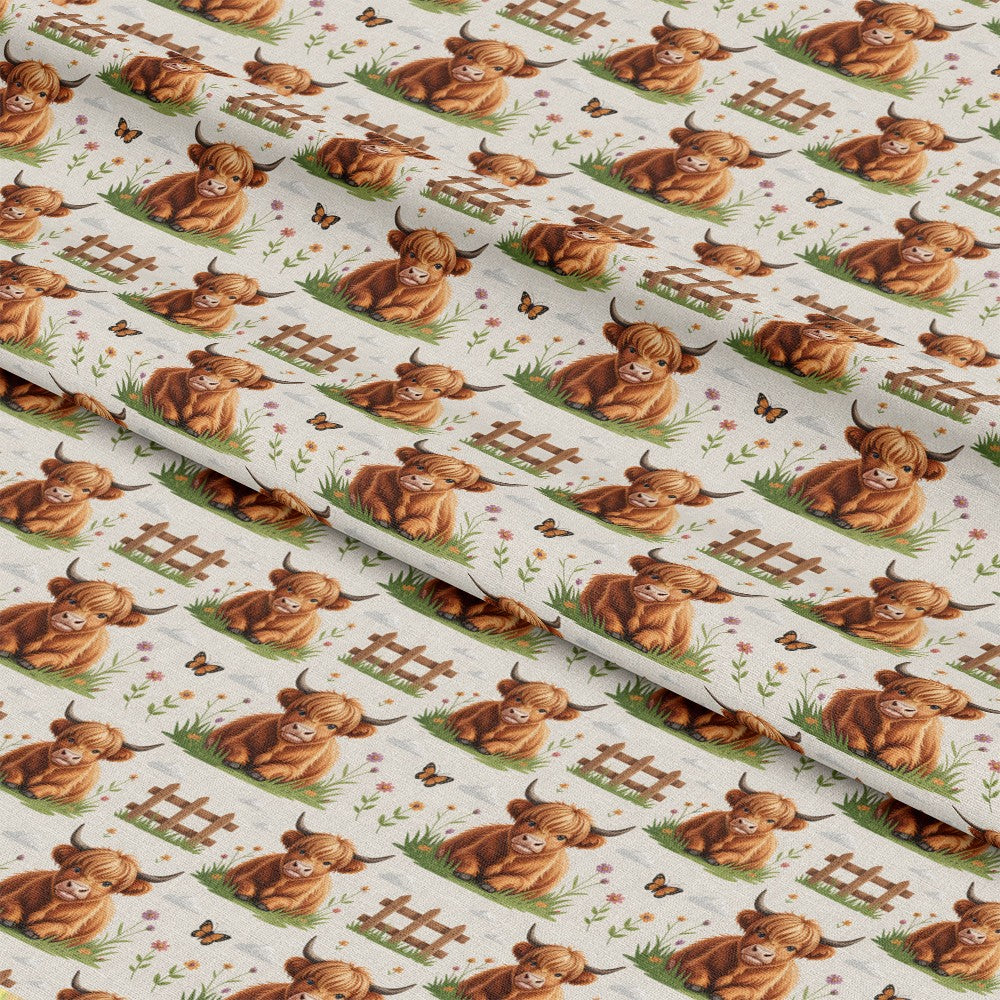 Cartoon Highland Cows Pattern 3 Quilting Cotton Fabric