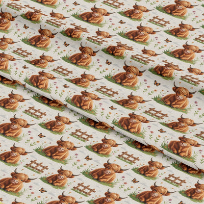 Cartoon Highland Cows Pattern 3 Quilting Cotton Fabric