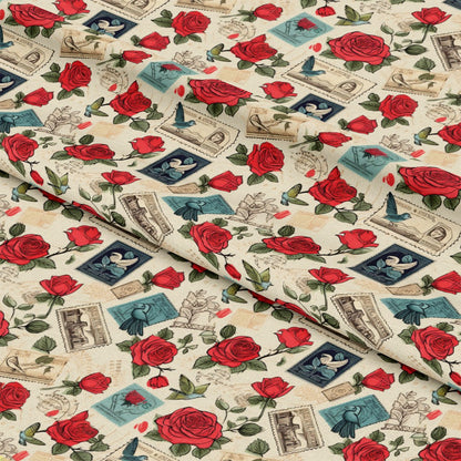 Vintage Love Stamps Pattern 3 Quilting Cotton Fabric