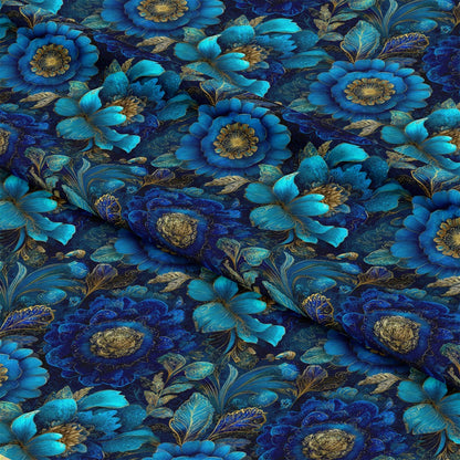 Blue Ornamental Floral Pattern 2 Quilting Cotton Fabric