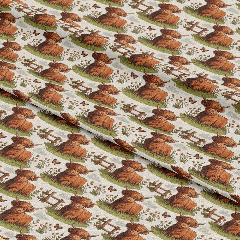 Cartoon Highland Cows Pattern 10 Quilting Cotton Fabric
