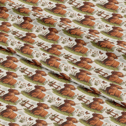 Cartoon Highland Cows Pattern 10 Quilting Cotton Fabric