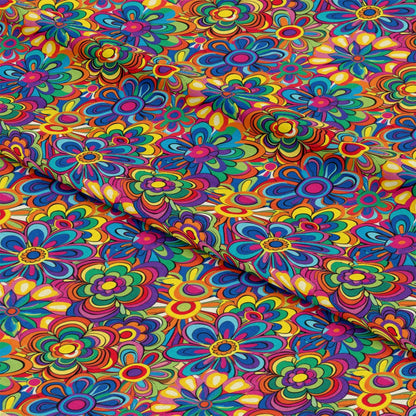 Rainbow Hippie Flowers Pattern 1 Quilting Cotton Fabric