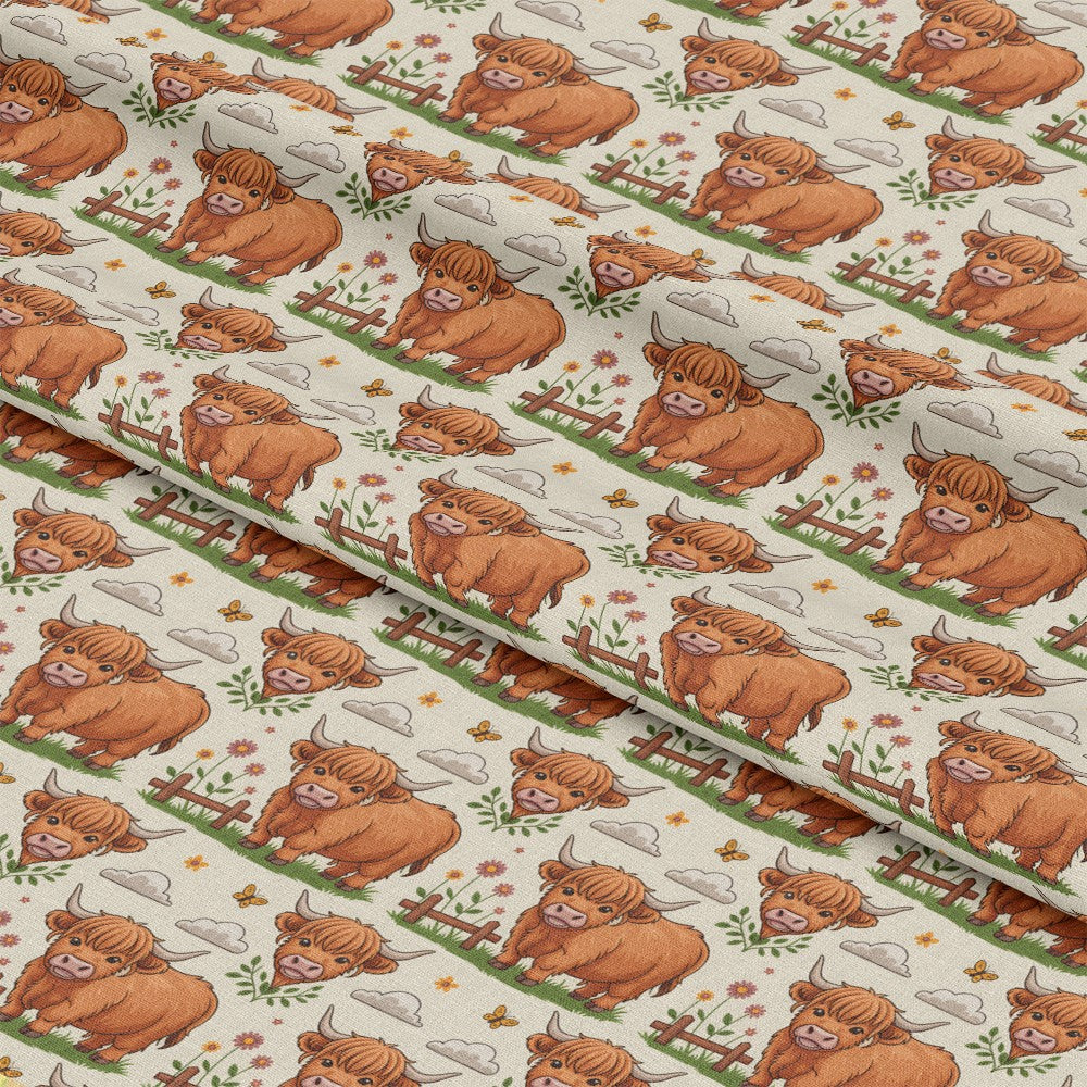 Cartoon Highland Cows Pattern 9 Quilting Cotton Fabric