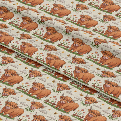 Cartoon Highland Cows Pattern 9 Quilting Cotton Fabric