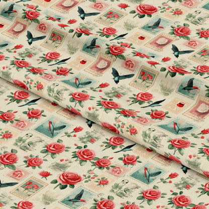 Vintage Love Stamps Pattern 6 Quilting Cotton Fabric