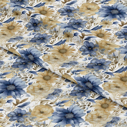 Blue and Gold Floral Pattern 6 Quilting Cotton Fabric