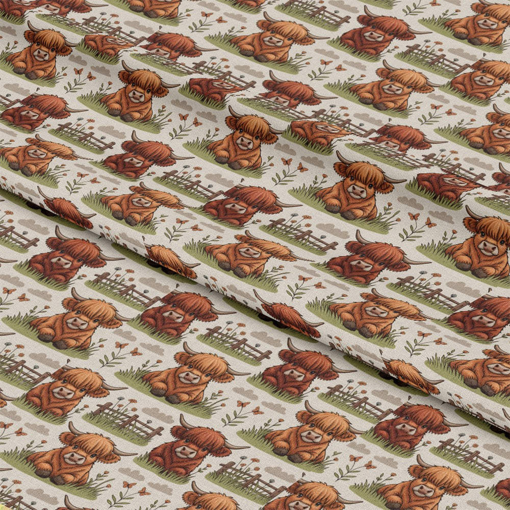 Cartoon Highland Cows Pattern 13 Quilting Cotton Fabric