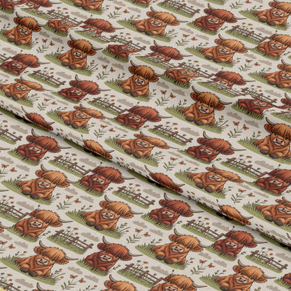 Cartoon Highland Cows Pattern 13 Quilting Cotton Fabric