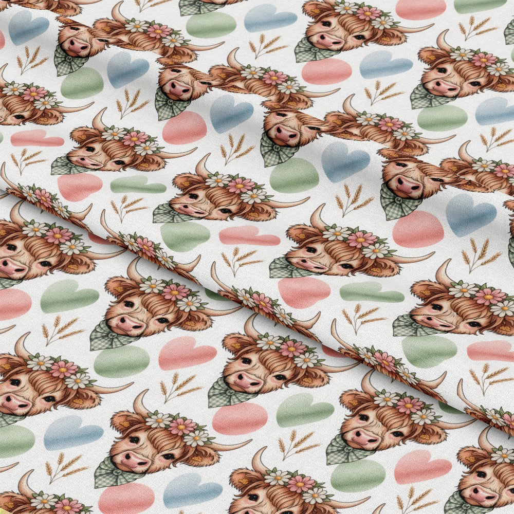 Highland Cow Heads Pattern 1 Quilting Cotton Fabric