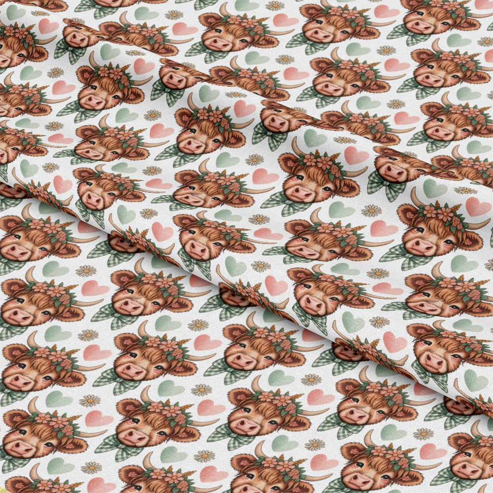 Highland Cow Heads Pattern 5 Quilting Cotton Fabric