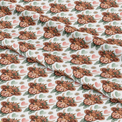 Highland Cow Heads Pattern 5 Quilting Cotton Fabric