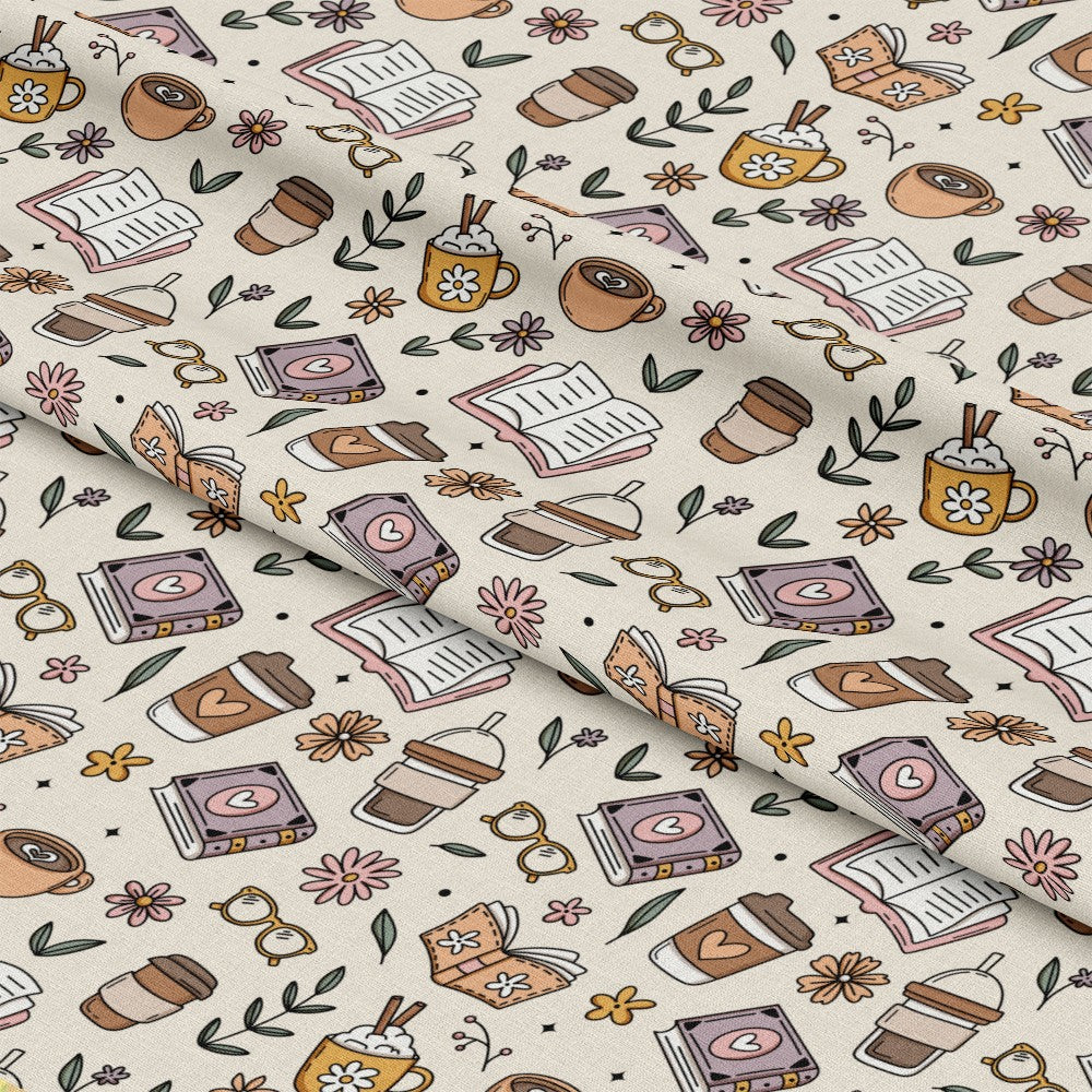 Boho Coffee and Books Pattern 1 Quilting Cotton Fabric