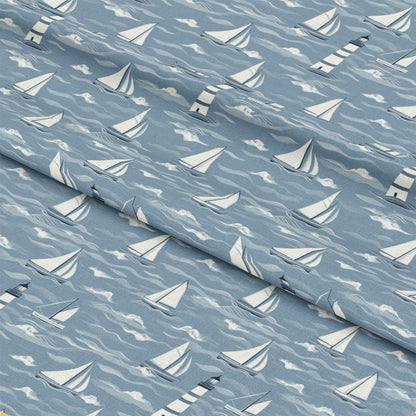 Lighthouse and Sailboats Pattern 6 Quilting Cotton Fabric