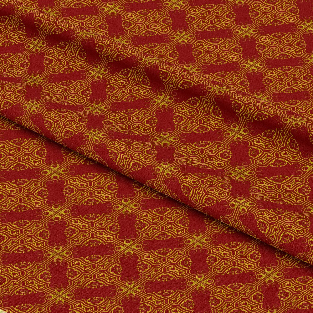 Red Gold Christmas Pattern 1 Quilting Cotton Fabric