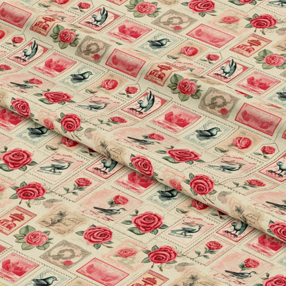 Vintage Love Stamps Pattern 2 Quilting Cotton Fabric