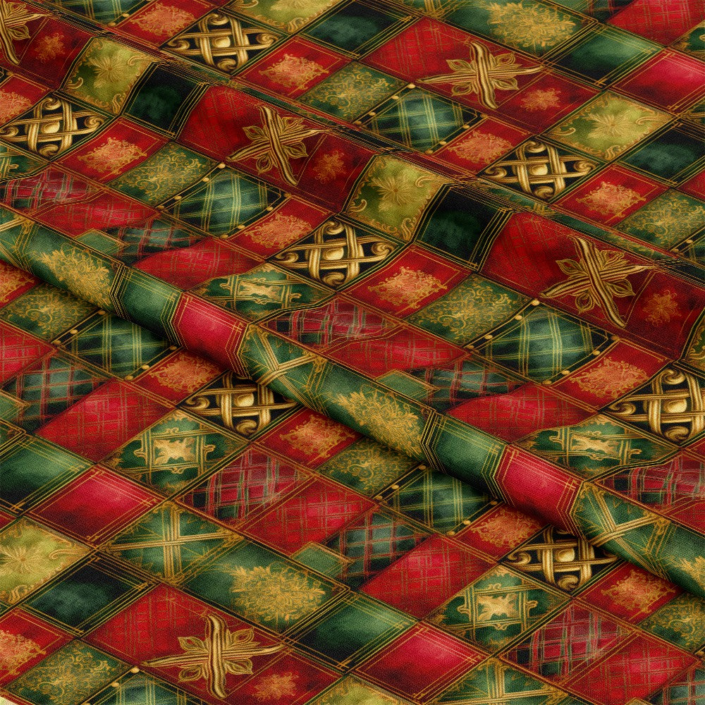 Red Green Gold Christmas Pattern 11 Quilting Cotton Fabric