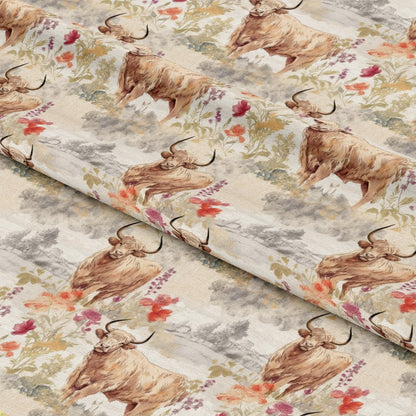 Highland Cows on the Farm Pattern 8 Quilting Cotton Fabric
