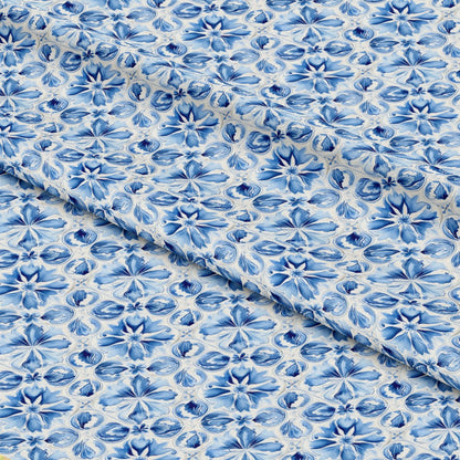 Blue Handpainted Tiles Pattern 2 Quilting Cotton Fabric