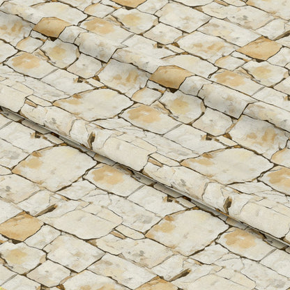 The Western Life Pattern 4 Quilting Cotton Fabric, beige, tan, cream, stone texture, brick design, rustic, natural tones, quilting cotton, soft, lightweight, fabric yardage, sewing material, crafting textile