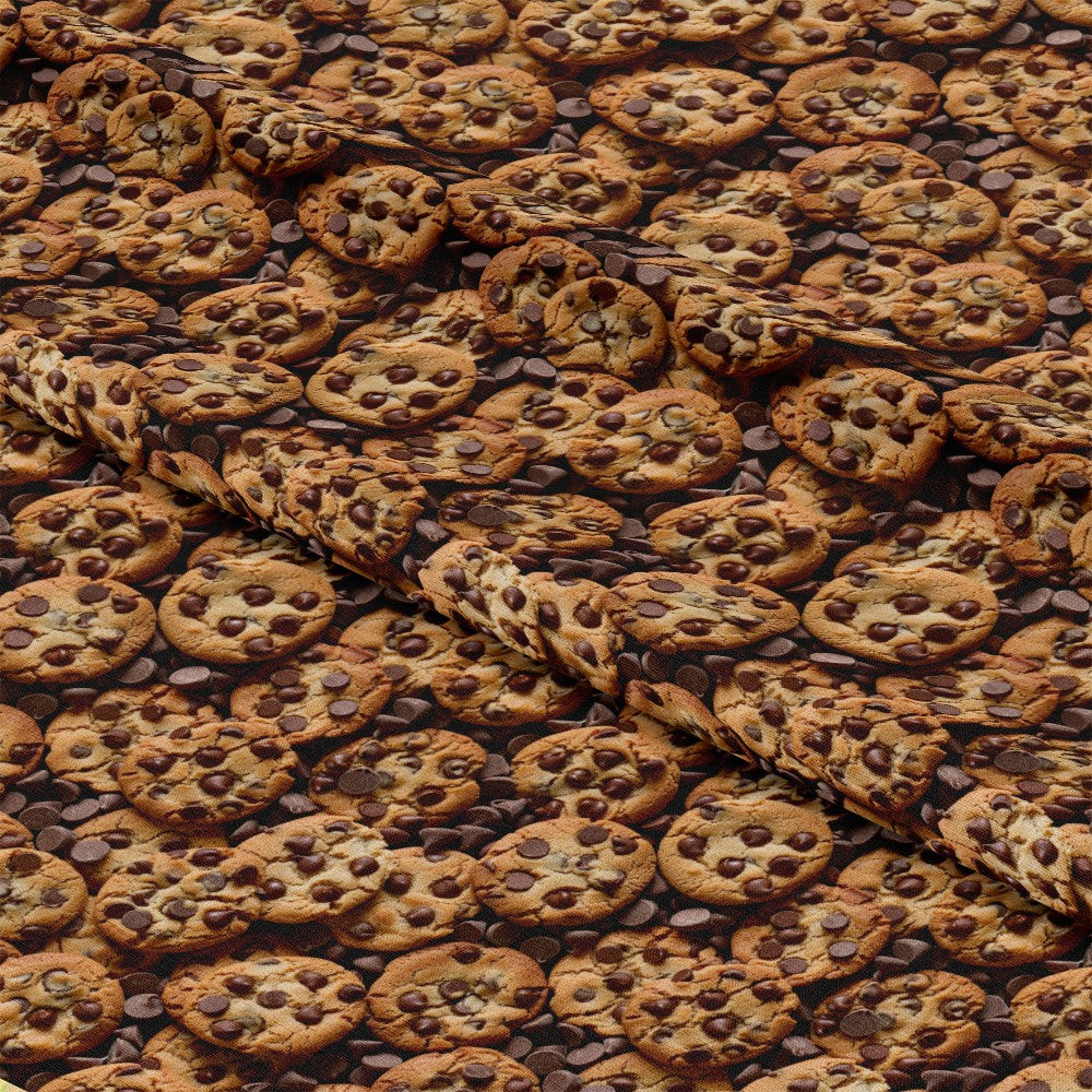 • Junk Food Pattern 14 Quilting Cotton Fabric  
• chocolate chip cookies  
• brown, beige, dark brown  
• food motif  
• snack design  
• cotton textile  
• quilting material  
• dessert theme  
• fabric yardage  
• casual style  
• playful print