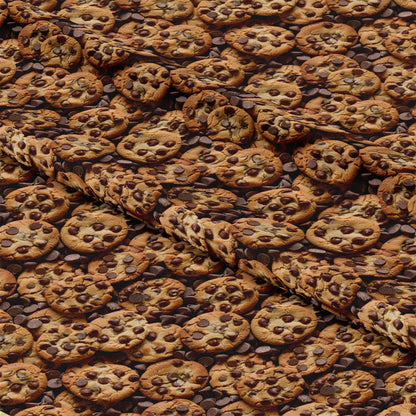 • Junk Food Pattern 14 Quilting Cotton Fabric  
• chocolate chip cookies  
• brown, beige, dark brown  
• food motif  
• snack design  
• cotton textile  
• quilting material  
• dessert theme  
• fabric yardage  
• casual style  
• playful print