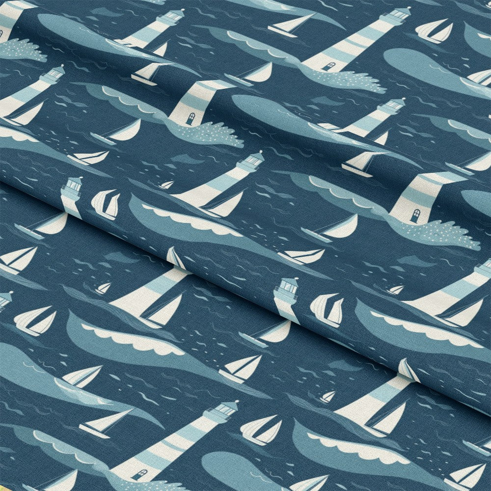 Lighthouse and Sailboats Pattern 11 Quilting Cotton Fabric