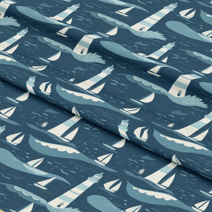 Lighthouse and Sailboats Pattern 11 Quilting Cotton Fabric