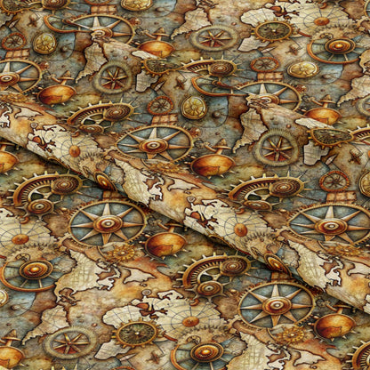 Steampunk Old Maps Pattern 10 Quilting Cotton Fabric