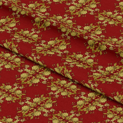 Red Gold Christmas Pattern 5 Quilting Cotton Fabric