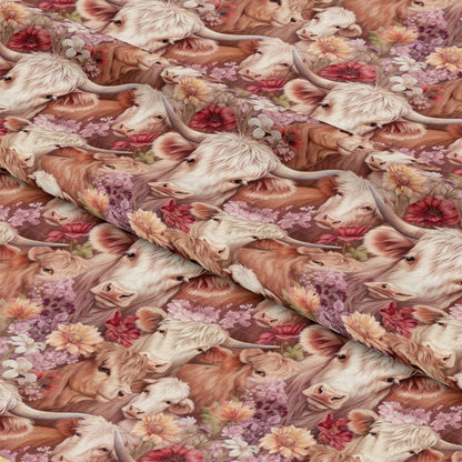 Pretty Highland Cows Pattern 1 Quilting Cotton Fabric