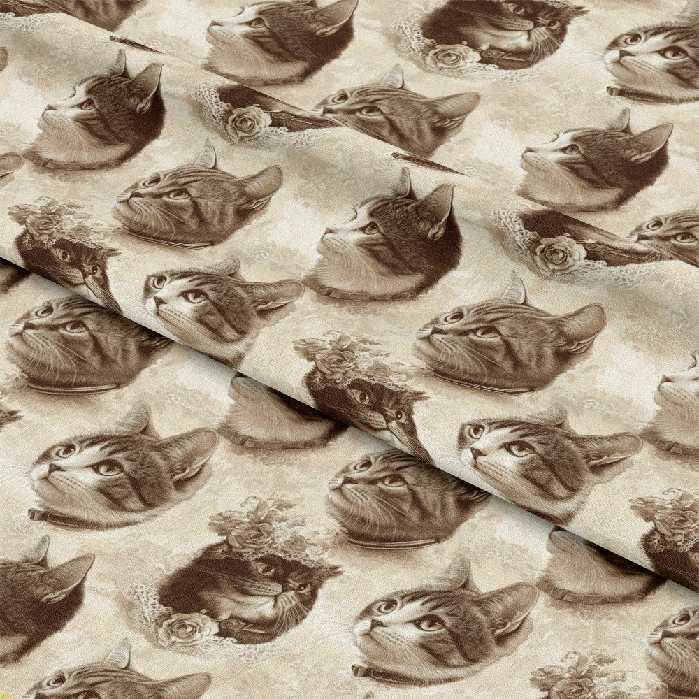 Vintage Cats With Lace Pattern 10 Quilting Cotton Fabric