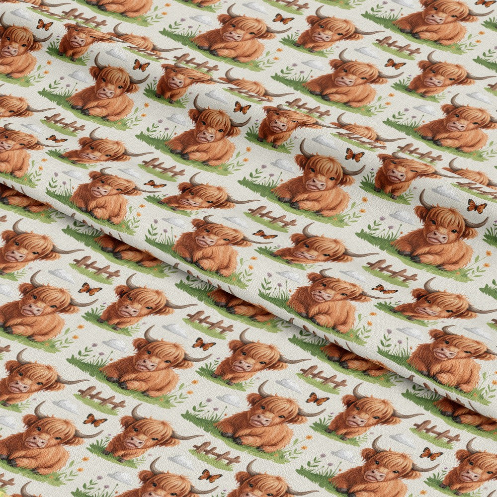 Cartoon Highland Cows Pattern 17 Quilting Cotton Fabric