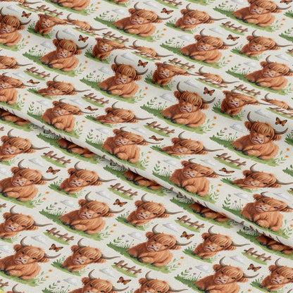 Cartoon Highland Cows Pattern 17 Quilting Cotton Fabric