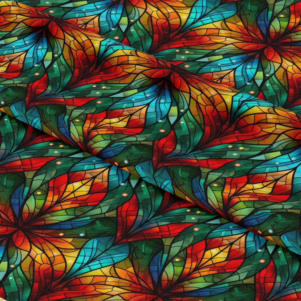 - Stained Glass Christmas Pattern 9 Quilting Cotton Fabric  
- multicolor  
- red  
- green  
- blue  
- orange  
- yellow  
- leaf shapes  
- mosaic  
- vibrant  
- textile  
- quilting fabric  
- cotton fabric  
- decorative  
- holiday design