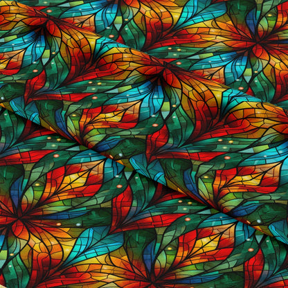 - Stained Glass Christmas Pattern 9 Quilting Cotton Fabric  
- multicolor  
- red  
- green  
- blue  
- orange  
- yellow  
- leaf shapes  
- mosaic  
- vibrant  
- textile  
- quilting fabric  
- cotton fabric  
- decorative  
- holiday design