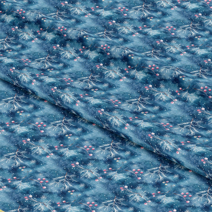 Watercolor Blue Christmas Pattern 6 Quilting Cotton Fabric