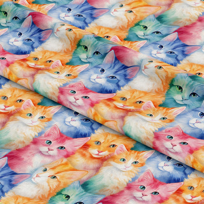 - Colorful Packed Kittens Pattern 3 Quilting Cotton Fabric  
- Cats, multicolor, vivid, playful  
- Quilting, cotton, soft, textile  
- Blue, orange, green, pink, white  
- Cute, whimsical, detailed, repeat design  
- Fabric, yardage, crafting material