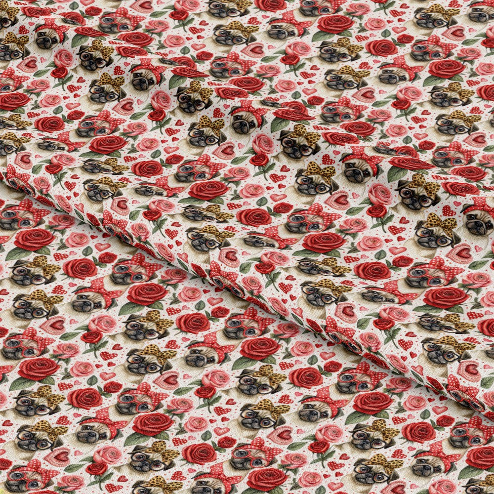 Pugs and Roses Pattern 1 Quilting Cotton Fabric
