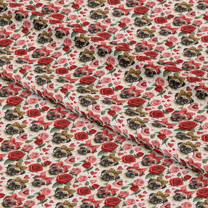 Pugs and Roses Pattern 1 Quilting Cotton Fabric