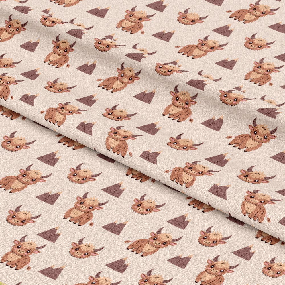 Cute Baby Highland Cows Pattern 2 Quilting Cotton Fabric