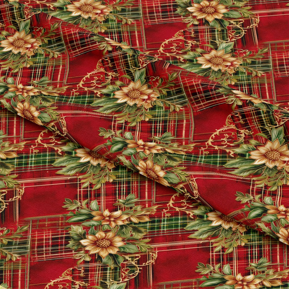 - Red Green Gold Christmas Pattern 20 Quilting Cotton Fabric  
- Floral motifs  
- Plaid background  
- Holiday fabric  
- Quilting cotton material  
- Festive colors  
- Decorative textile  
- Christmas design  
- Seasonal fabric  
- Traditional fabric