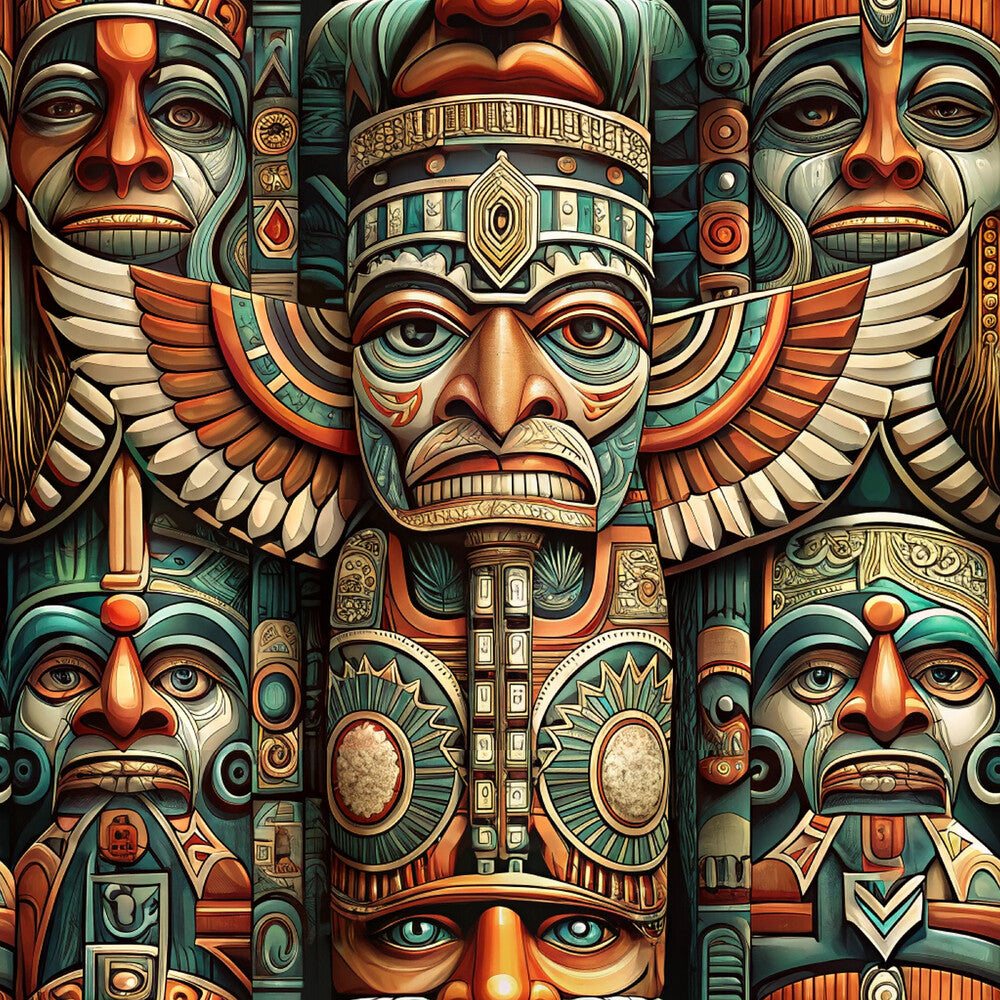 Totem Pole Tribal Figures Fat Quarter Bundle