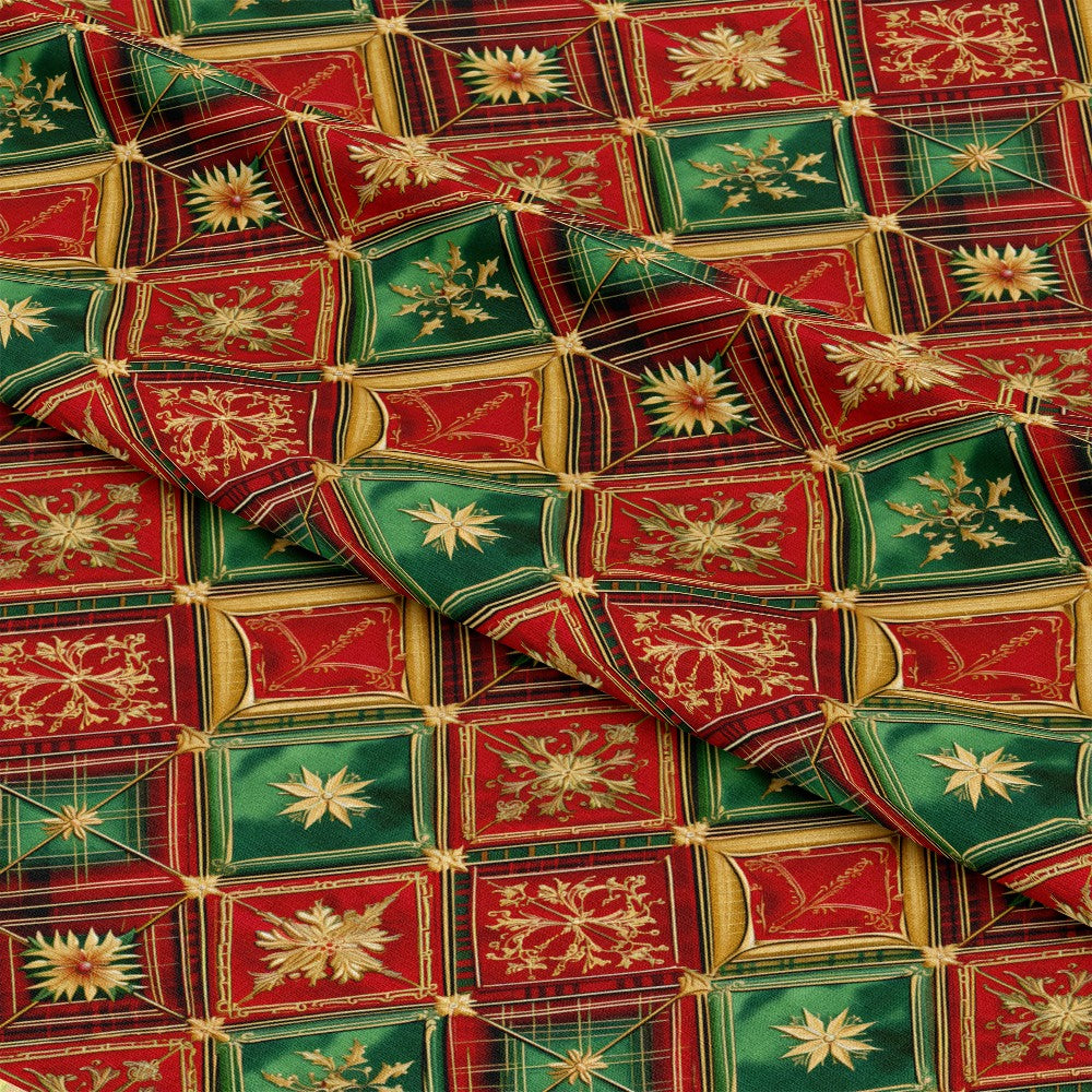 Red Green Gold Christmas Pattern 18 Quilting Cotton Fabric